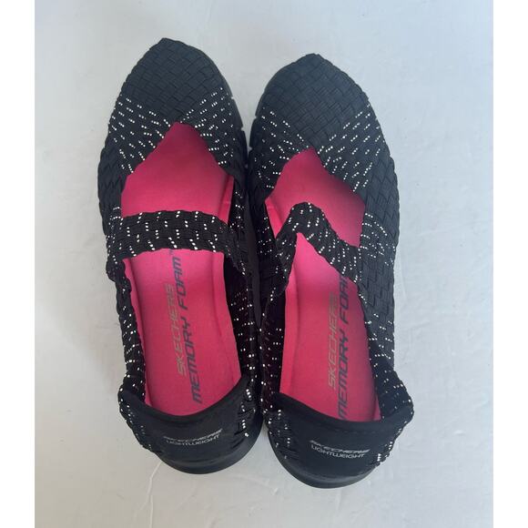 NEW Skechers Mary Jane Black Silver Stitching Comfort Woven Memory Foam Shoes 7 - Picture 3 of 9